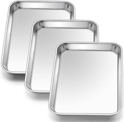 E-far 3 Pack Toaster Oven Trays, 9.4”x7.3” Stainless Steel Small Baking Cookie by E-far