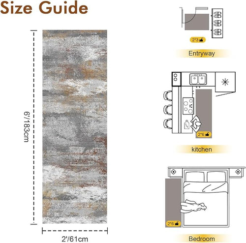 2x6 Ft Washable Runner Rug, Non-Slip Low Pile Hallway Kitchen Area Rug - Image 2
