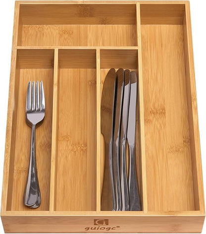 guiogc Kitchen Bamboo Silverware Drawer Organizer，Silverware Organizer and - Image 3