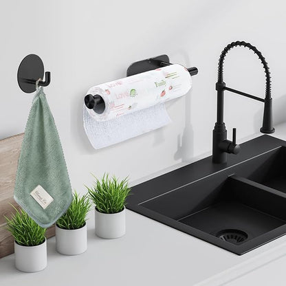 Paper Towel Holder with 2 Hooks-Under Cabinet Paper Towel Holder - Image 3