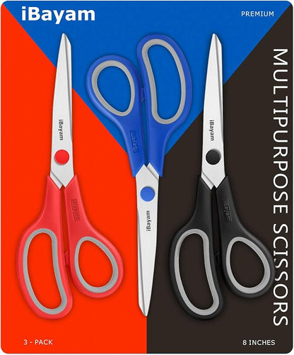 Scissors, iBayam 8" All Purpose Scissors Bulk 3-Pack, Ultra Sharp 2.5mm Thick - Image 8