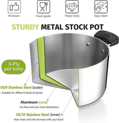 5 Quart 3-Ply Cooking Stock Pot - Image 4
