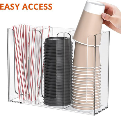 Richboom Acrylic Coffee Cup and Lid Storage Organizer Holder, 3 Compartments - Image 5