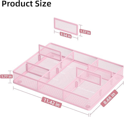 Marbrasse Pink Desk Drawer Organizer, Metal Mesh Drawer Organizer Tray - Image 2
