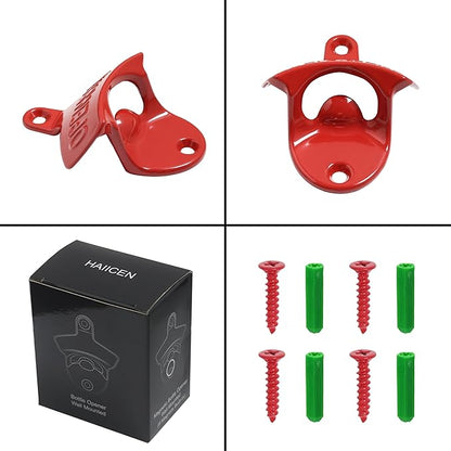 Red Beer Bottle Opener Wall Mounted, Stainless Cooler Mount Soda Cap Opener - Image 4