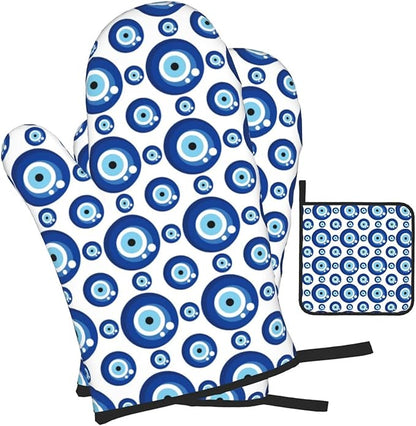 Blue Evil Eyes Oven Mitts and Pot Holders Sets of 3 Funny Hot Pads Heat - Image 2