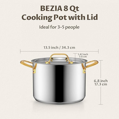 BEZIA 8 Quart Stainless Steel Stock Pot, 0-Coating Safe Cooking Pot - Image 7