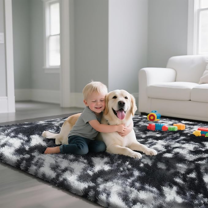 Fluffy Rug Shag Area Rug, Mottling Black 5x8 Area Rugs - Image 3