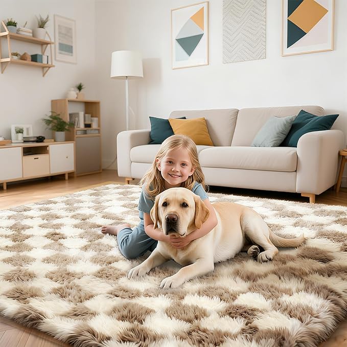 Checkered Rug for Bedroom, 3x7 Beige and White Area Rugs, Classic Checkered - Image 5