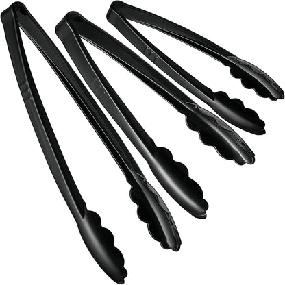 Plasticpro Heavy Duty Reusable Black Serving Tongs Combo Set by PLASTICPRO
