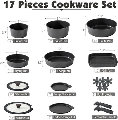 SENSARTE 17 Piece Pots and Pans Set, Nonstick Detachable Handle Cookware Set - Image 2