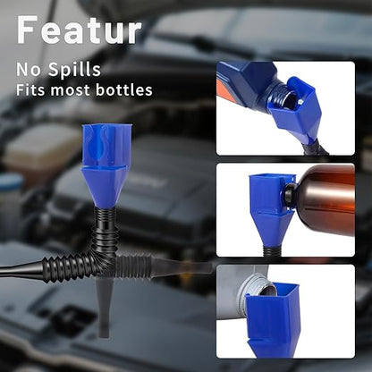 3-Pack Flexible Car Funnel for Oil Change, Retractable Snap-On Automotive Funnel - Image 3