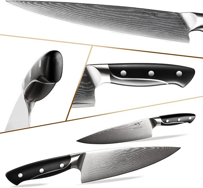 18 Pieces Damascus Kitchen Knife Set, 8 Piece Steak Knives, Non-slip ABS - Image 5