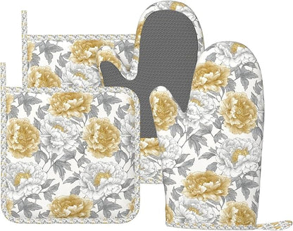 Oven Mitts and Pot Holders Vintage Flower Peony Floral Silicone Kitchen by DADABULIU