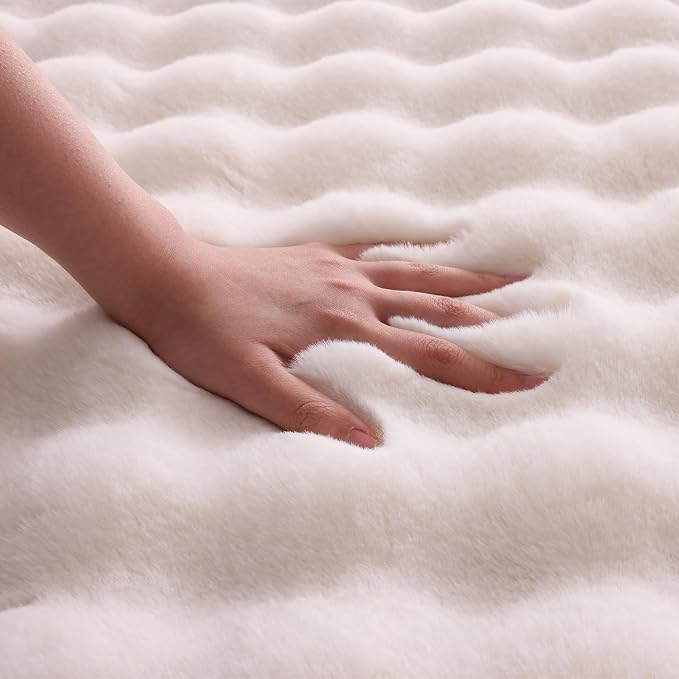 White Rabbit Plush Rug 8'x10', Fluffy Faux Fur Shaggy Area Rug - Image 5