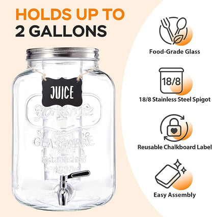 2 Gallon Large Glass Drink Dispenser Set, 2 Pack Beverage Dispensers - Image 5