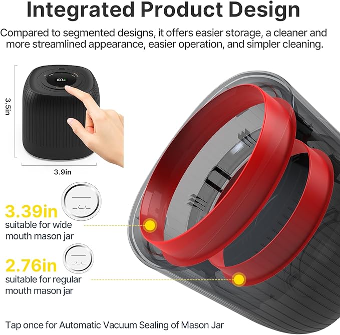 3 IN 1 Electric Mason Jar Vacuum Sealer Kit, Automatic Vacuum Sealer for Jars, Compatible With Food Storage, Vacuum Bags Seal, Wine Bottles, Birthday Gifts for Women, Gifts for Mom, Grandma