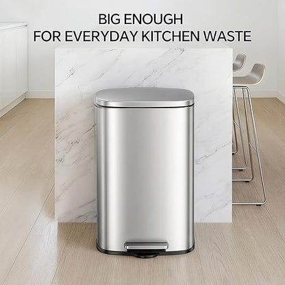 13 Gallon Trash Can and 1.6 Gallon Kitchen Trash Can Combo Set, Stainless Steel - Image 8
