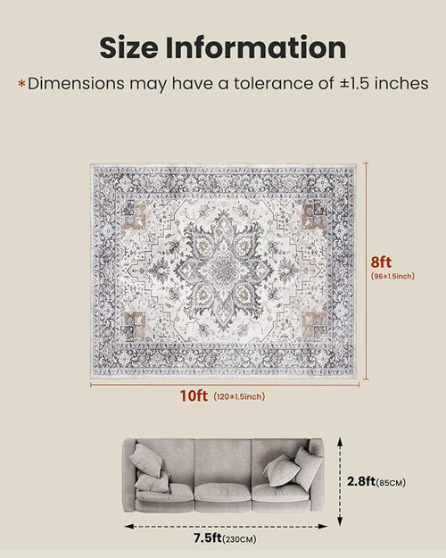 AMADA HOMEFURNISHING 8x10 Area Rugs, Low-Profile Large Washable Area Rug - Image 2