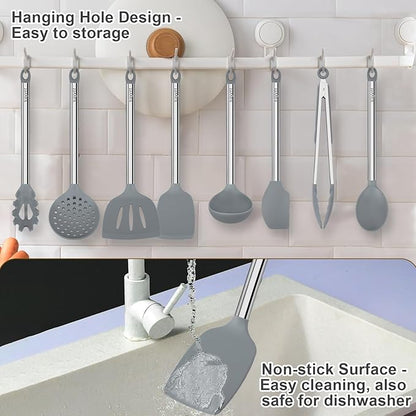 8 PCS Cooking Utensils Set, Vayvnt Silicone Kitchen Spatula Set - Image 5
