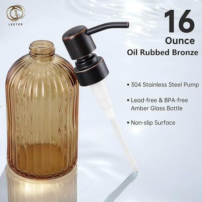 16 OZ Amber Glass Soap Dispenser, Amber Stripe Bathroom Hand Soap Dispensers - Image 6