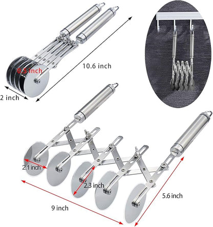 Juome 5 Wheel Pastry Cutter Stainless Pizza Slicer Multi-Round Dough Cutter - Image 2