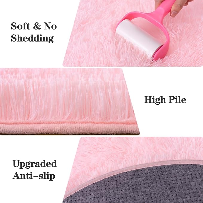 Round Fluffy Pink Rug for Bedroom, 5Ft Fuzzy Shag Circle Area Rug for Girls - Image 5