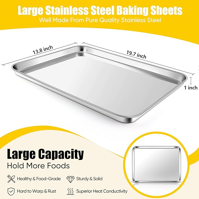 Homikit Baking Pan Sheet Set of 2, Stainless Steel Cookie Sheets Tray - Image 2