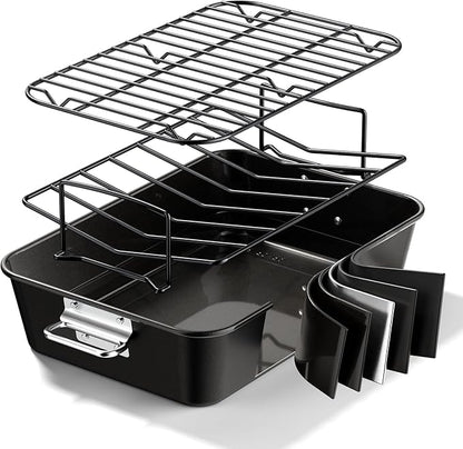Turkey Roasting Pan with Rack Non stick Carbon Steel Roaster 16x11 Inch by Unknown