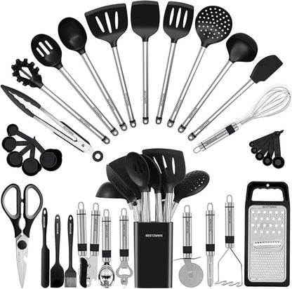 Kitchen Utensil Set-Silicone Cooking Utensils-33 Kitchen Gadgets & Spoons by BESTZMWK