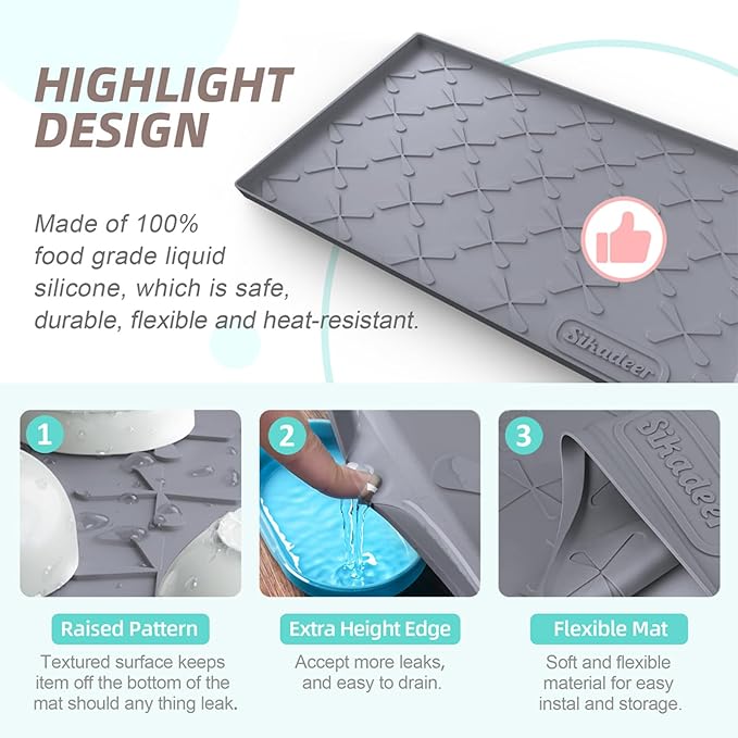 SIKADEER 34" x 19" Under Sink Mat Waterproof, Silicone Mat Kitchen Drawer Shelf - Image 4
