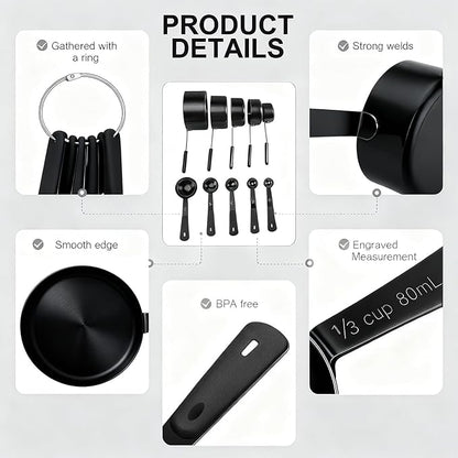 Bopei Measuring Cups and Spoons Set, Titanium-Plated Matte Black Stainless - Image 3