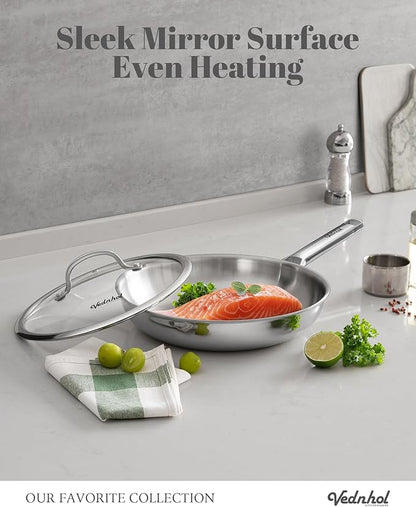 Stainless Steel Pan with Lid, 12 Inch Stainless Steel Frying Pan, Tri-Ply - Image 3
