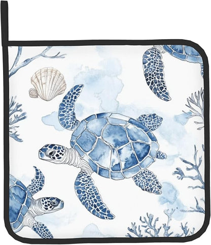Navy Blue Ocean Sea Turtle Oven Mitts and Pot Holders Sets of 2 Summer Gift - Image 9