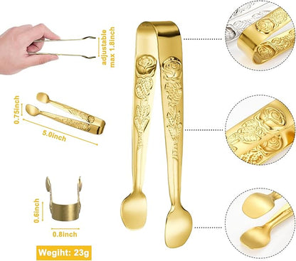 HINMAY 6PCS Mini Serving Tongs 5-Inch Small Rose Sugar Cube Appetizer Tongs - Image 2