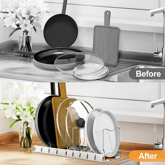 FLSEPAMB 2 Pack 10-Tier Pan Organizer Adjustable Lid Organizer Kitchen - Image 3