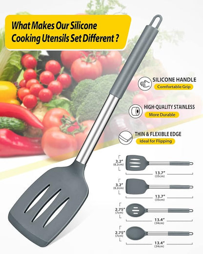 Pack of 4 Silicone Cooking Utensils Set, Non Stick Large Solid Spatulas - Image 2