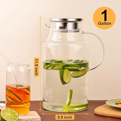 128oz Glass Pitcher with Lid, 1 Gallon Glass Water Pitcher Hot/Cold Water Jug - Image 5