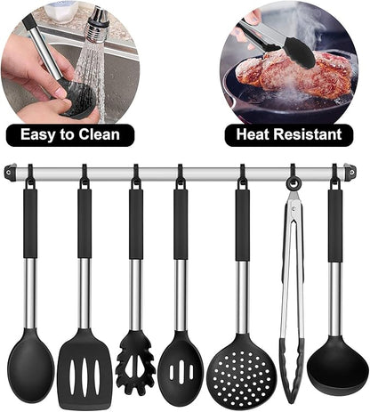 E-far Silicone Cooking Utensils Set, Slotted Turner, Soup Ladle, Pasta Server - Image 6