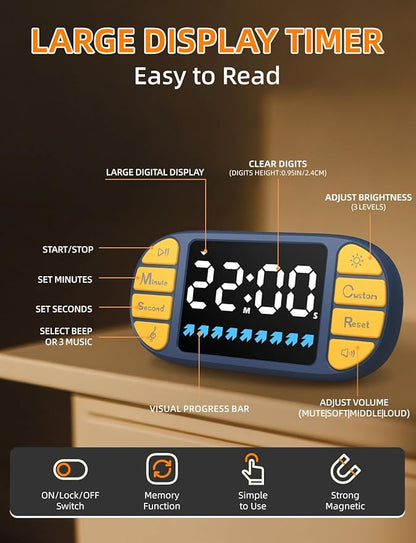 DOOMAY Digital Kitchen Visual Timer: 3.6'' Large LED Display, 3 Brightness - Image 2
