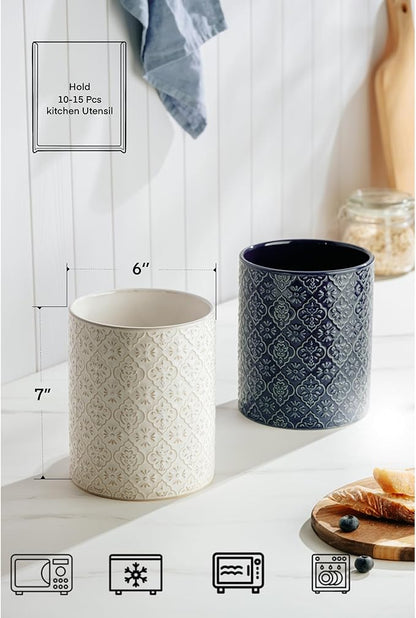 Kitchen Utensil Holder, 6x7 inch Large Ceramic Utensil Holder - Image 4