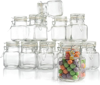 Small Square Glass Jars with Airtight Round Lids, Empty Spice Containers with by StockYourHome
