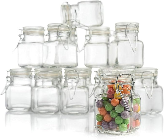 Small Square Glass Jars with Airtight Round Lids, Empty Spice Containers with by StockYourHome