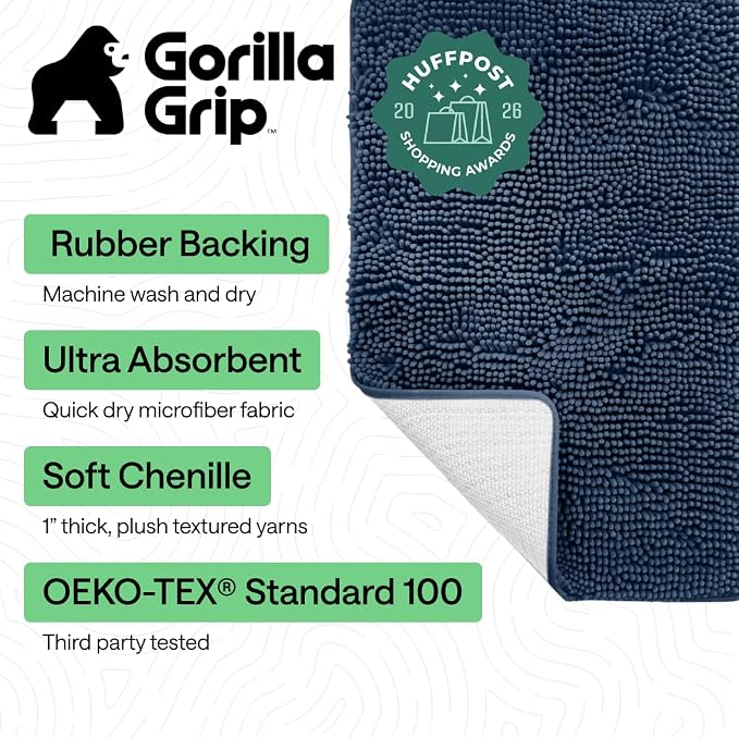 GORILLA GRIP Bath Rug Mat 60x17, Soft Absorbent Chenille, Quick Dry Microfiber - Image 2