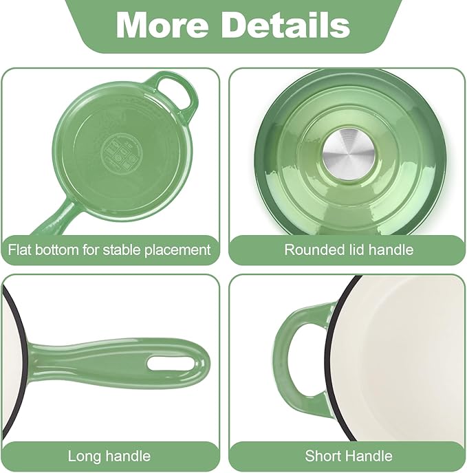 HaSteeL 2 QT Cast Iron Saucepan, Mini Enamel dutch oven - Image 6