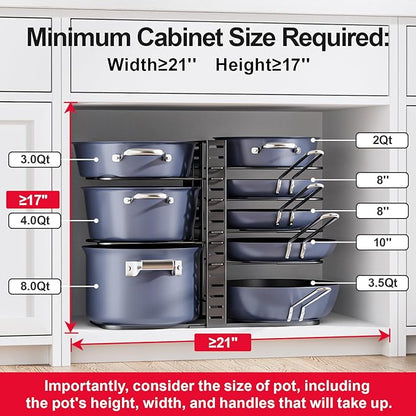 ORDORA Pots and Pans Organizer under Cabinet 14.55 Height, Adjustable 8-Tier - Image 3