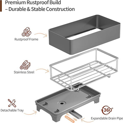 MOUKABAL Sponge Holder for Kitchen Sink – Rustproof Stainless Steel, 360° - Image 3