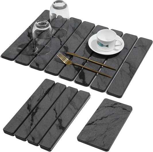 2 PCS Stone Dish Drying Mat for Kitchen Counter, Quick Dry Stone Dishes Mats by linidcoudhome
