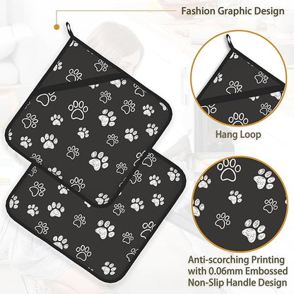 Cute Cat Dog Paw Pot Holder Set of 2, Heat Resistant Potholders Oven Hot Pads - Image 4