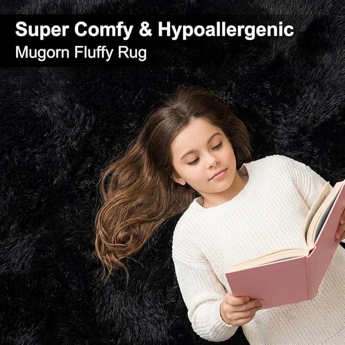 Mugorn Black Area Rugs 9x12 Living Room, Large Fluffy Rugs - Image 7
